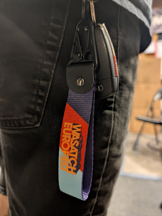 Wasatch Euro Fest nylon keychain on belt loop